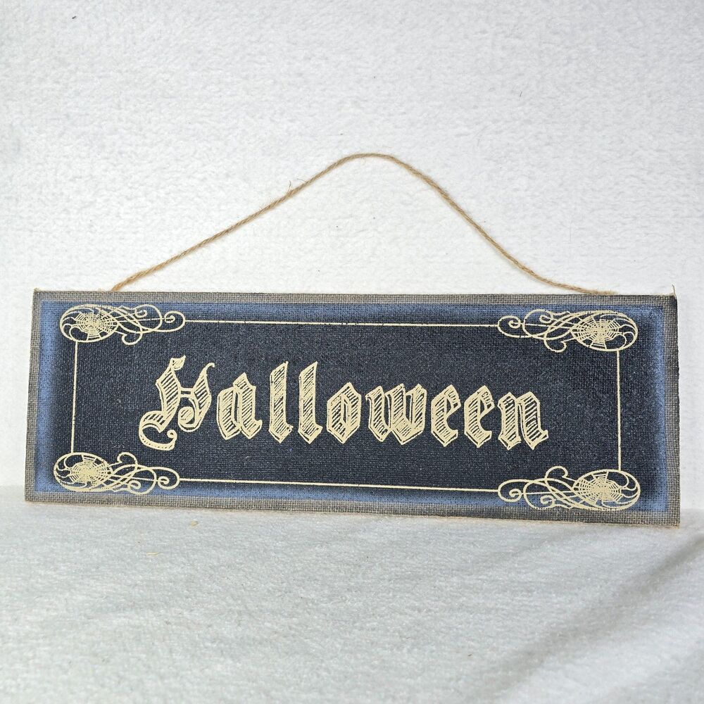 Pier 1 Halloween Wood And Burlap Sign Plaque 24"x8"